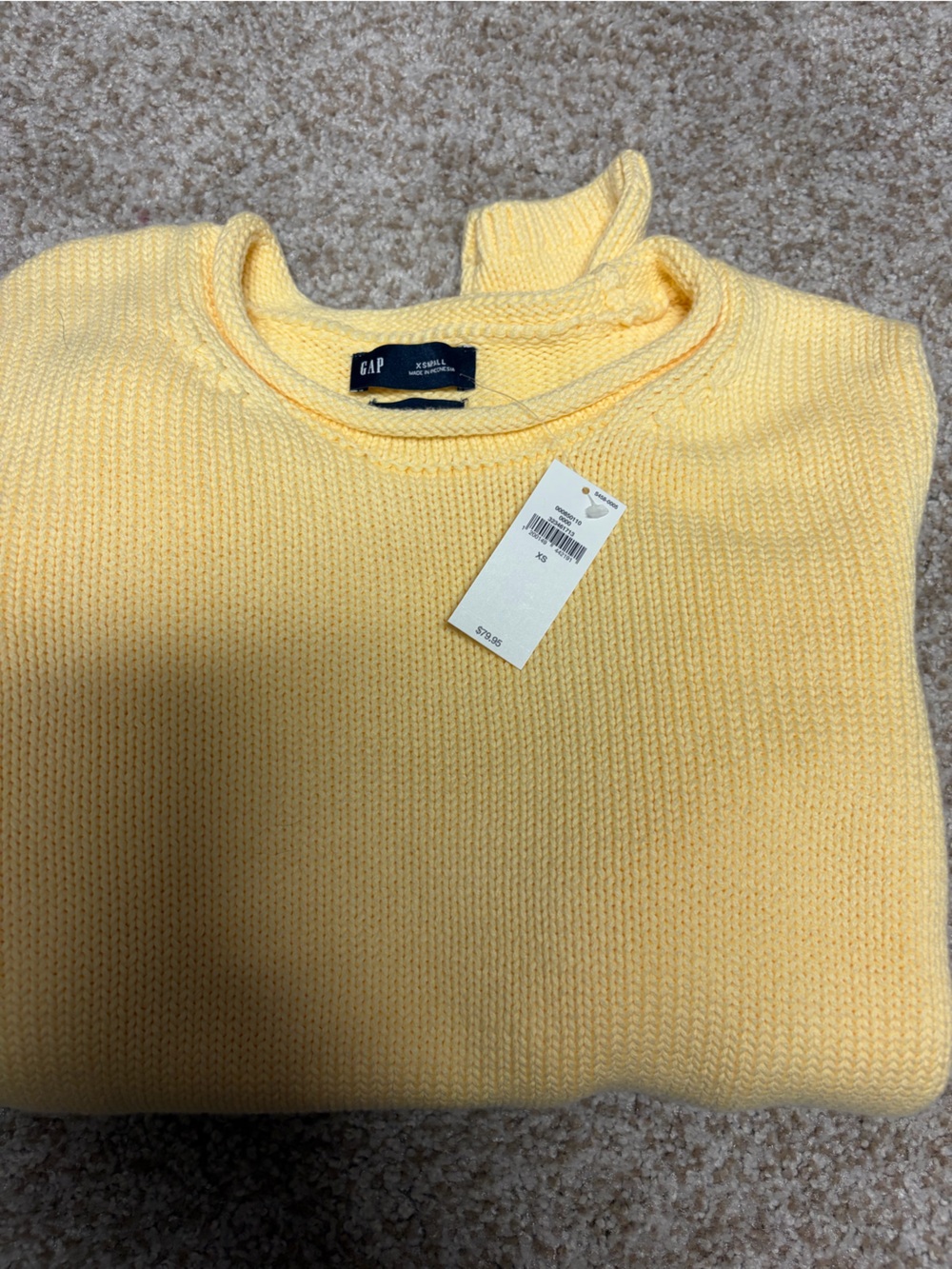 NWT GAP 100% Cotton Rollneck Butter Yellow Maize Crewneck Sweater Sz XS - Picture 10 of 12